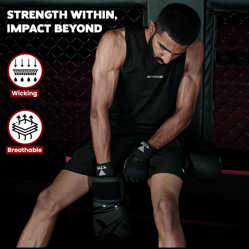 WYOX Gel Boxing Hand Wraps Inner Gloves for Men & Women, 80cm Quick Wrist Straps, Padded Knuckle Protection for Muay Thai Kickboxing, Hand Wraps for Boxing & Martial Arts (Black, S/M) - Image 4